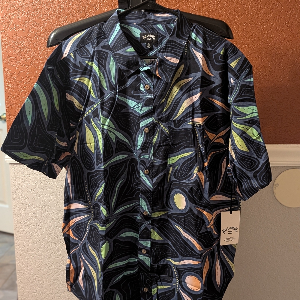 Billabong Men's Abstract Patterned Shirt - Black, Green, Blue